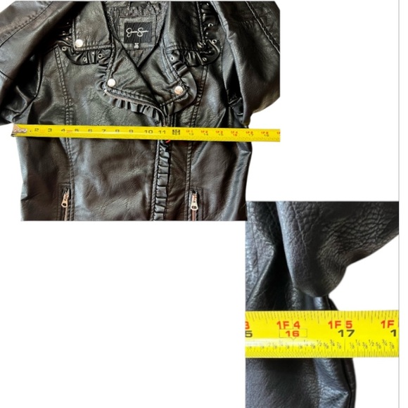 NWT Jessica Simpson Ruffled Black Faux Moto Leather Jacket Size Small - Picture 8 of 16